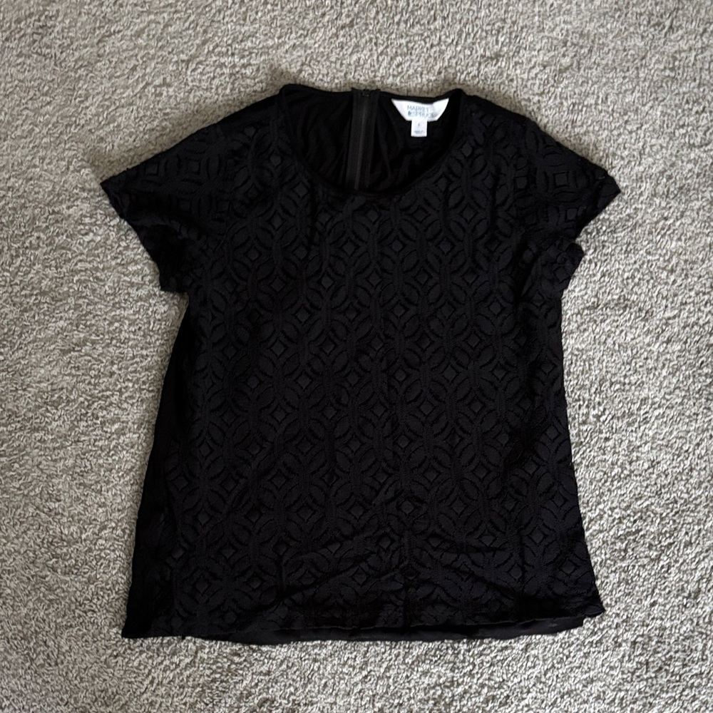 Market & Spruce Black Lace Short Sleeve Top